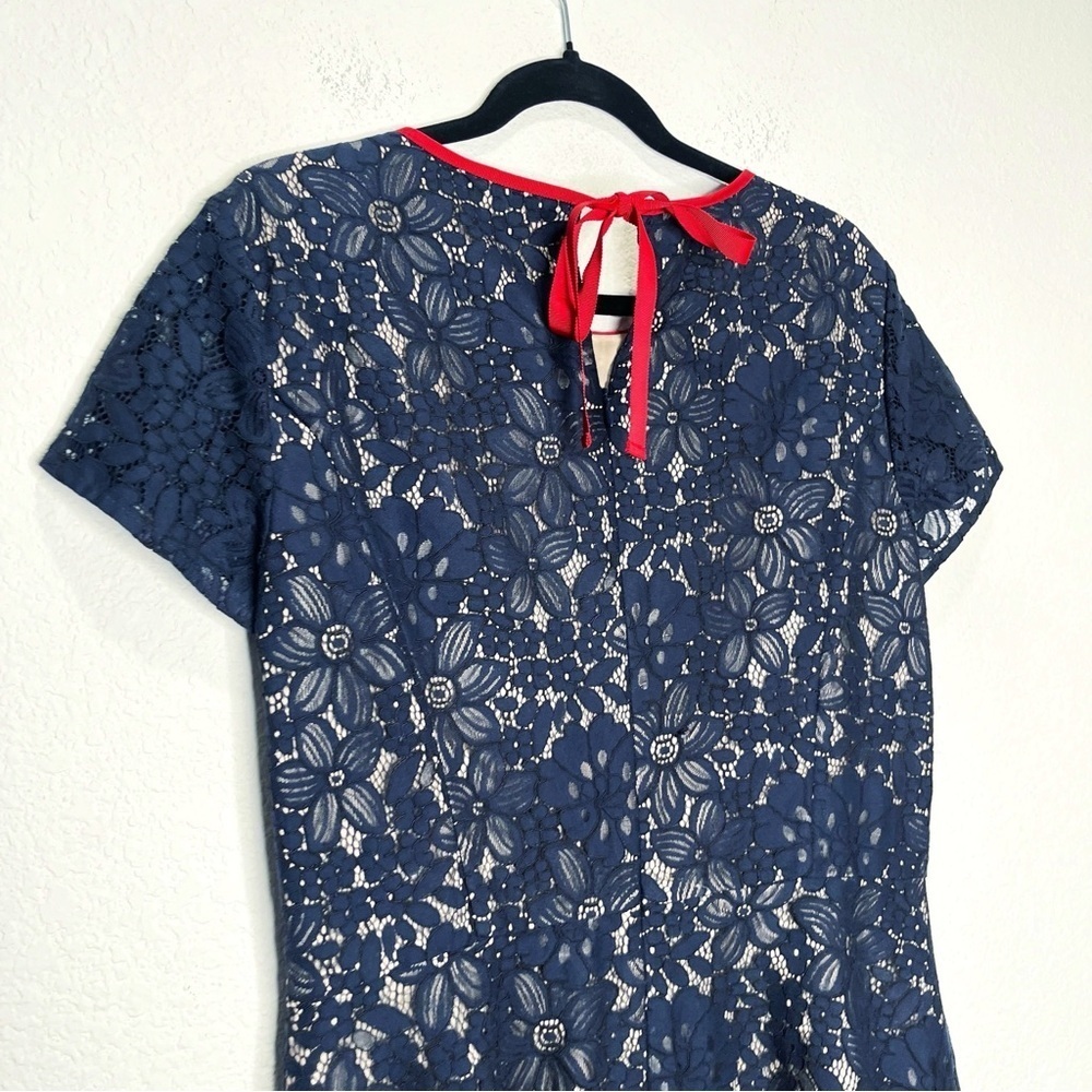 Brooks Brothers Red Fleece Lace Skater Fit & Flare Tie Back Dress Preppy Work - Picture 6 of 11